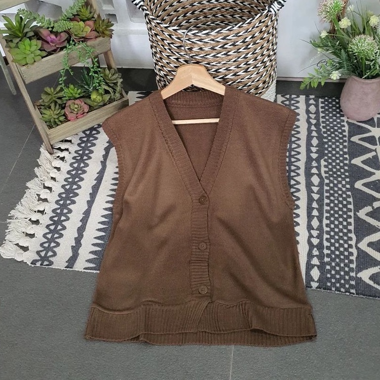 Rompi Rajut  Wanita Button Vest Korean Style Terbaru