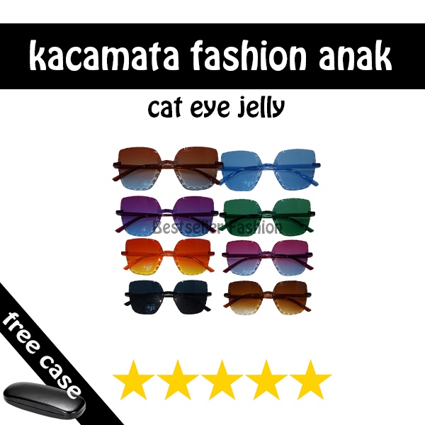 Kacamata Anak-anak Tren Baru/Terbaru Anak Fashion Tanpa Bingkai Kacamata Cat Eye gradasi warna Kualitas Tinggi Import Unisex FREECASE