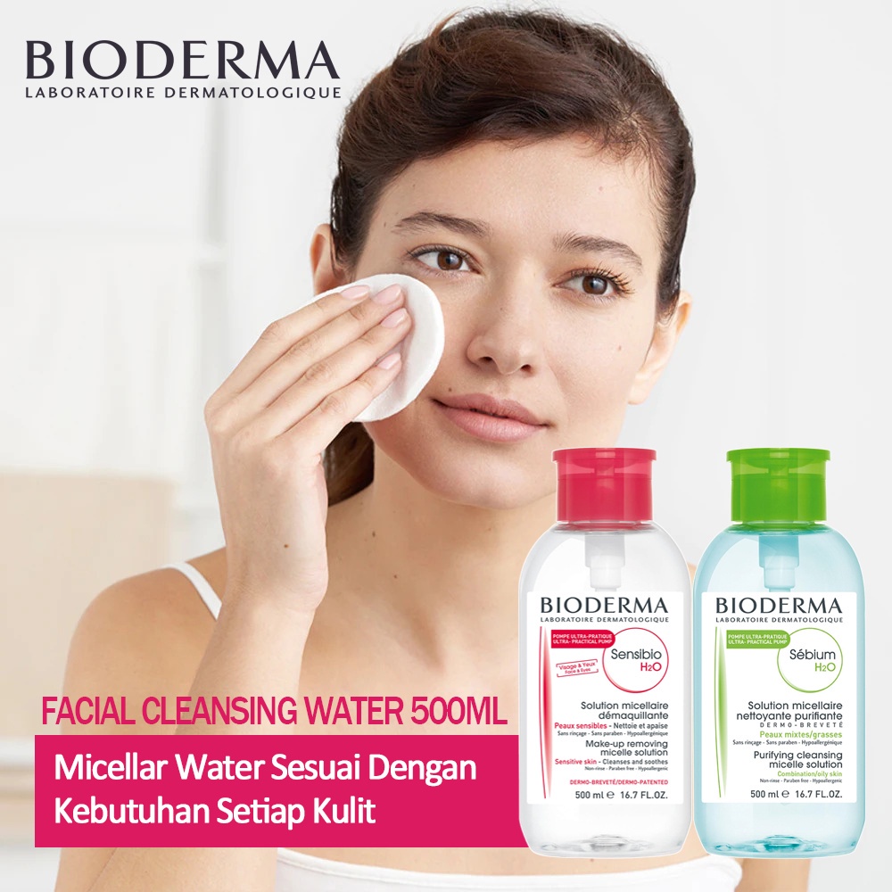 Bioderma Sensibio/Sebium  H2O Micellar Water 100ml/500ml/ With Pump Pembersih Make Up Remover Water