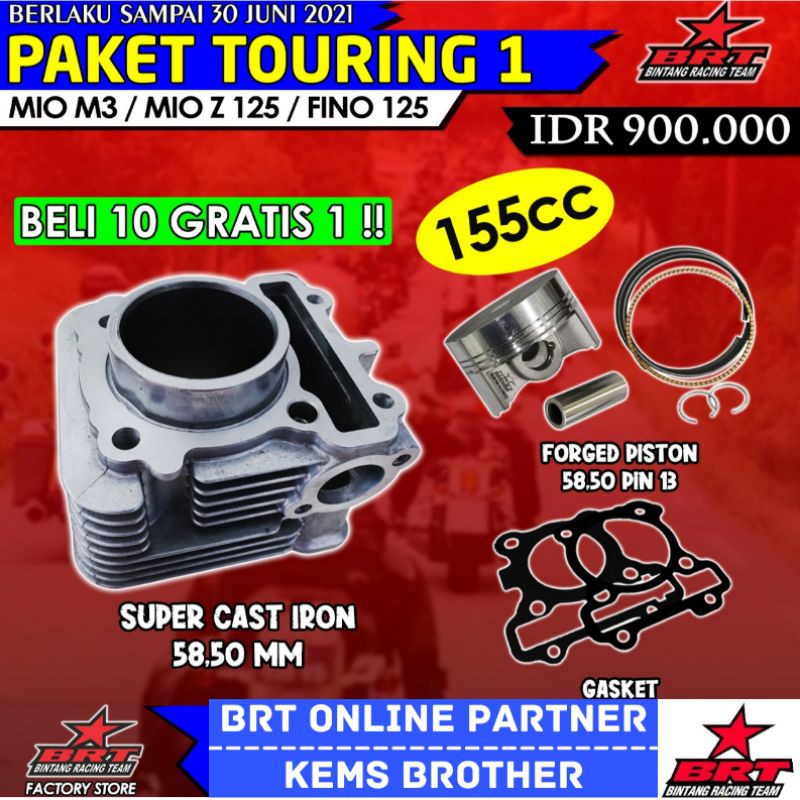 PAKET BORE UP BRT MIO M3 FAZZIO FILLANO BRT FINO 125 PISTON 58.5 PIN 13 GRATIS BUSI BRT ( blok piston forged busi brt )