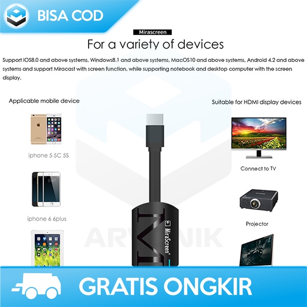 ANYCAST HDMI DONGLE WIFI SMART TV BY MIRASCREEN 1080P SUPPORT IOS ORI