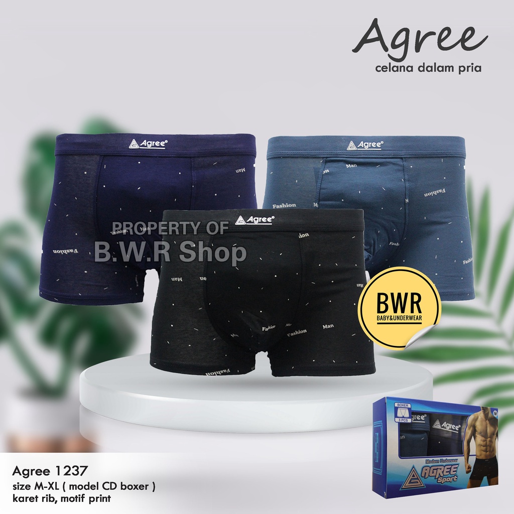 [ 3pc ] CD BOXER AGREE 1237 / Celana Dalam Pria Agree Sport Boxer / CD Boxer Pria Adem 1237 | Bwr