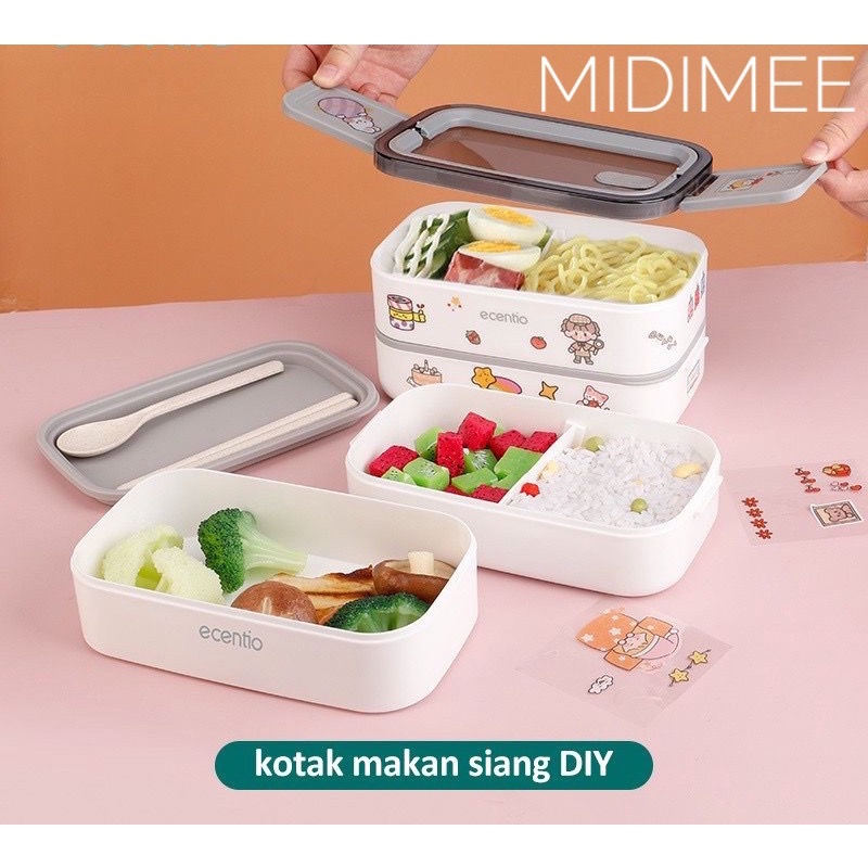 kotak makan lunch box tempat bekal 2 susun 1600ml anti bocor lunch box anti tumpah/free Alat Makan