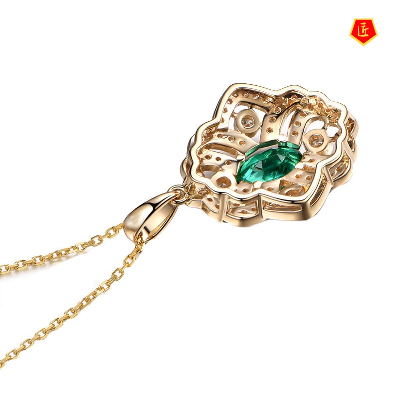 [Ready Stock]Flower Gem Pendant 18K Gold Necklace Female Temperament Noble