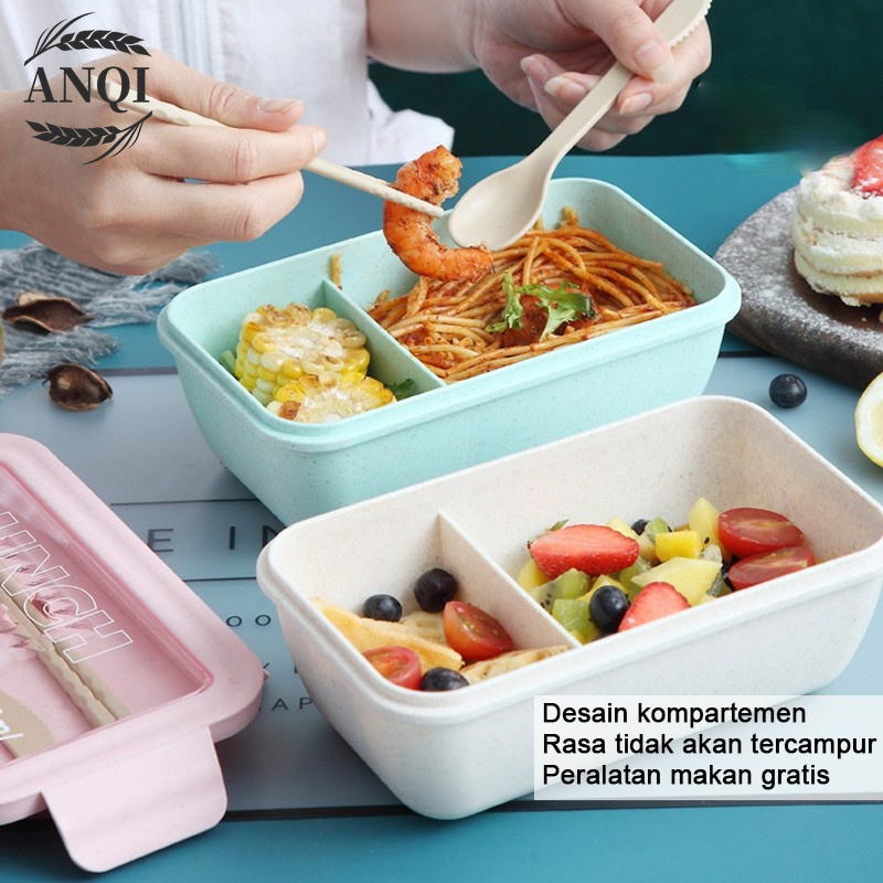 Lunch Box Set Kotak Bekal Makan Jerami Gandum kotak makan ​4 In 1 Free Sendok Tempat Makan