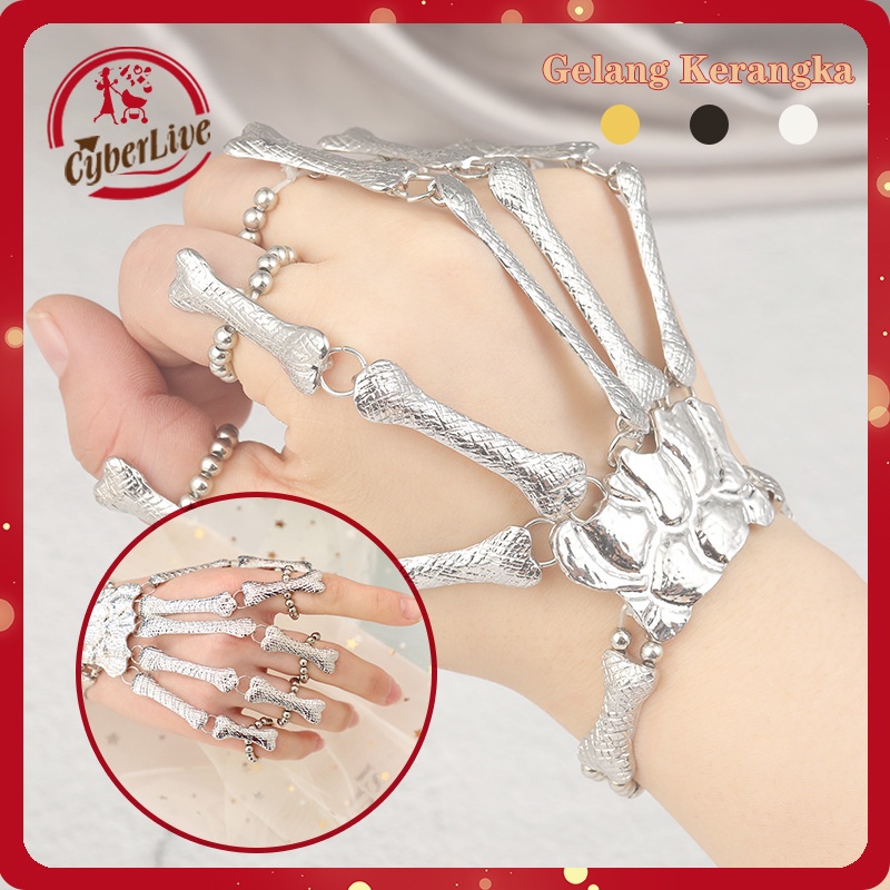 Gothic Skeleton Bracelet Skull Hand Bone Hand Bangle Finger Ring Bracelet Adjustable Party Bangles