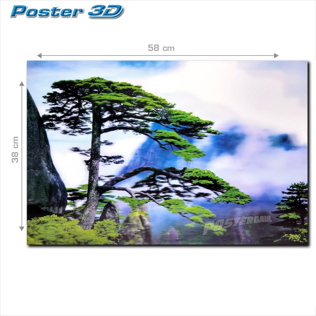 Poster 3d Pemandangan Pohon Di Tebing 3d223 Ukuran 38 X 58 Cm
