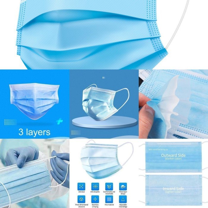 Masker 3 ply Biru Blue Orlee Bedah Earloop Kemenkes 3ply 50pcs