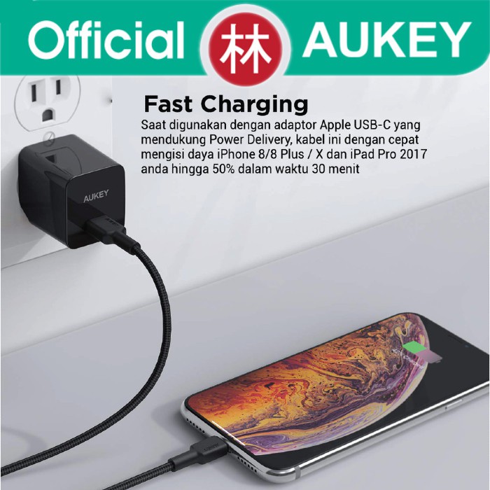 Aukey CB-CL2 Data Cable Type-C To Ligthning Braided Nylon 2M