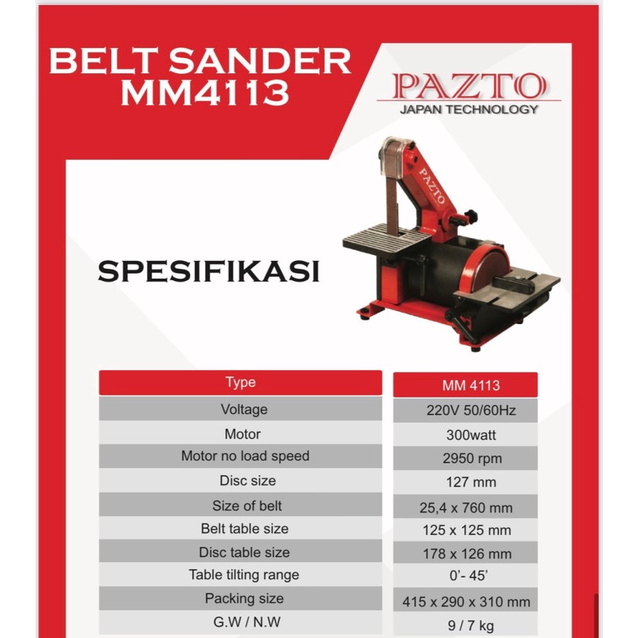 PAZTO MM4113 Mesin Belt Disc Sander 1 x 5 Inch - Mesin Amplas Duduk