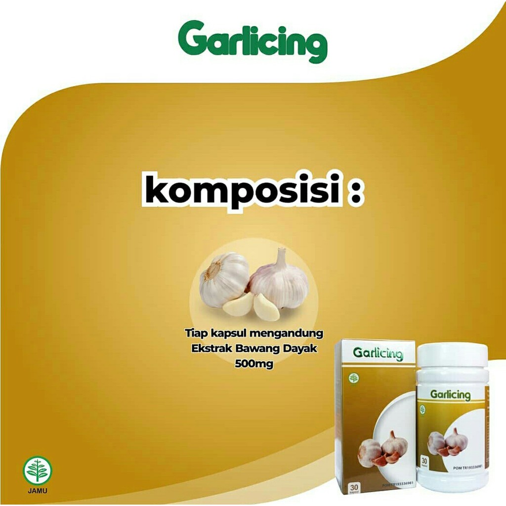 Garlicing - Herbal Ekstrak Bawang Putih Dayak Turunkan Kolesterol Kolestrol &amp; Darah Tinggi Perkuat Tulang Turunkan Resiko Kanker Isi 30 Kapsul