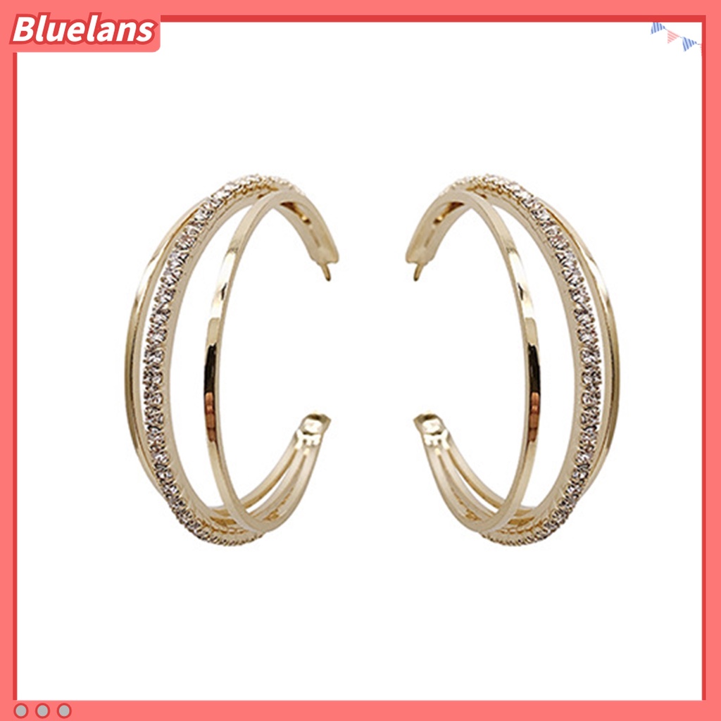 1 Pasang Anting Menjuntai Bentuk Bulat Aksen Berlian Imitasi Anti deformed Untuk Wanita