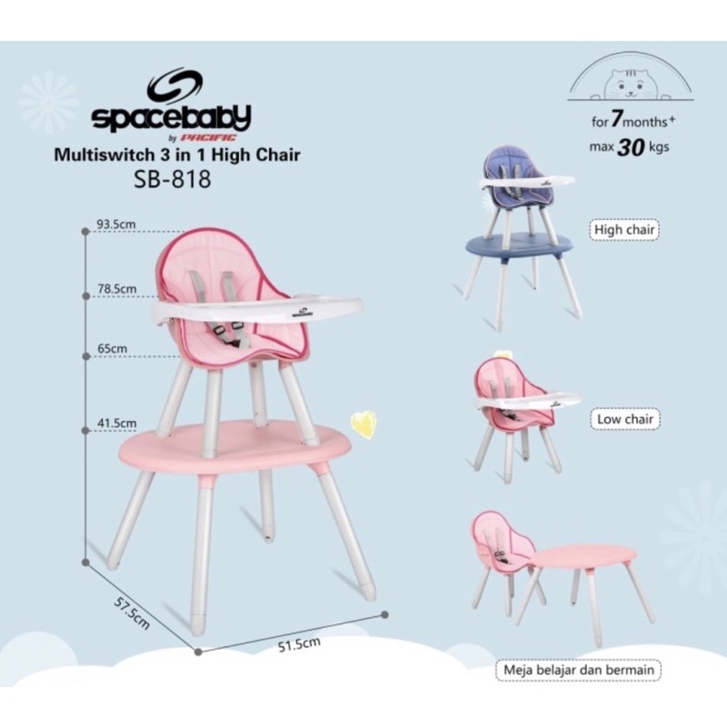 spacebaby baby chair SB 818 Baby Booster 3 IN 1 High Chair SB818 space baby kursi makan bayi 3IN1