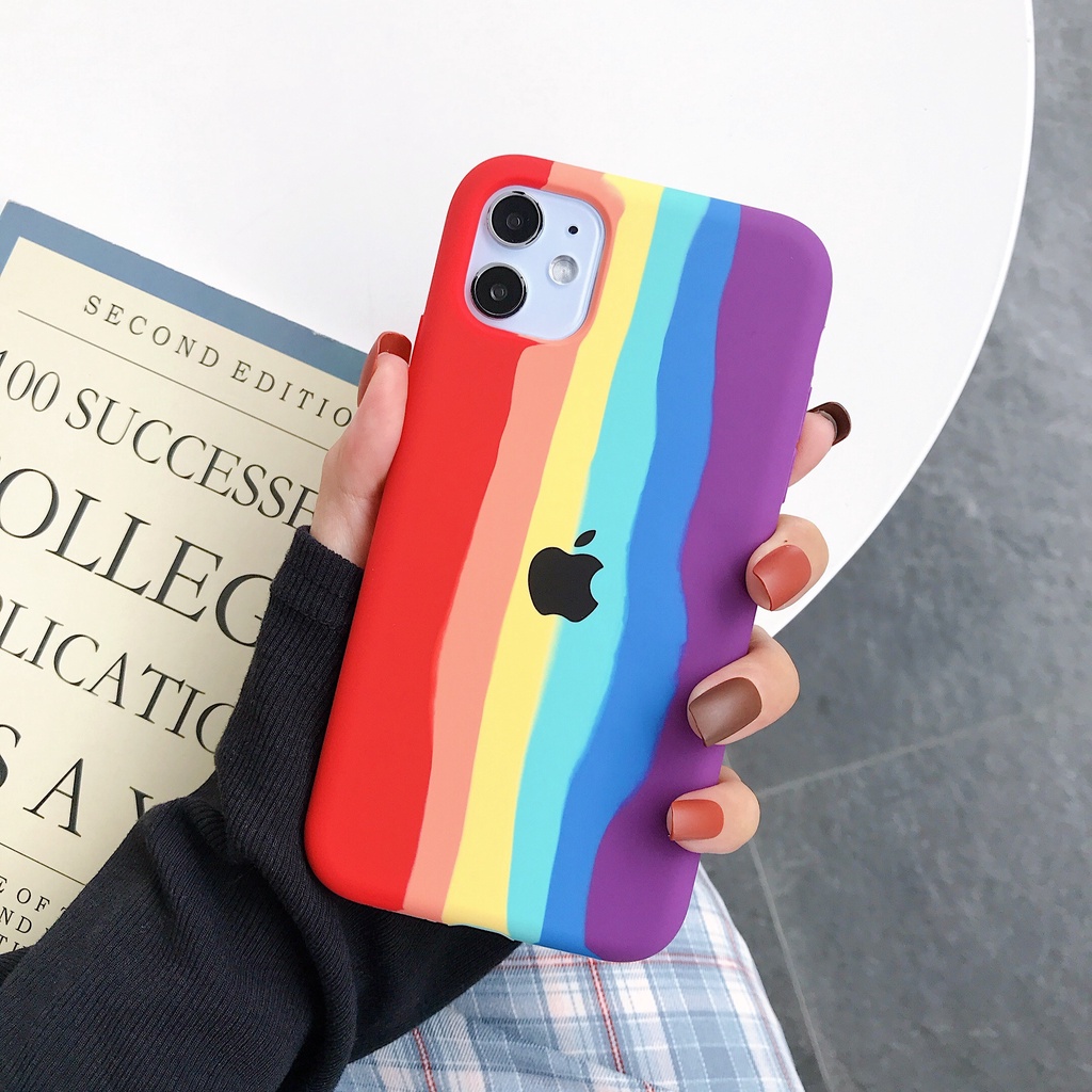 Soft Case Bahan Tpu Motif Logo Garis Pelangi Untuk Iphone 12 12pro 12mini 12promax 6 / 6s 7 / 8 Plus Se2020 X Xs Xr Xs Max 11 Pro Max