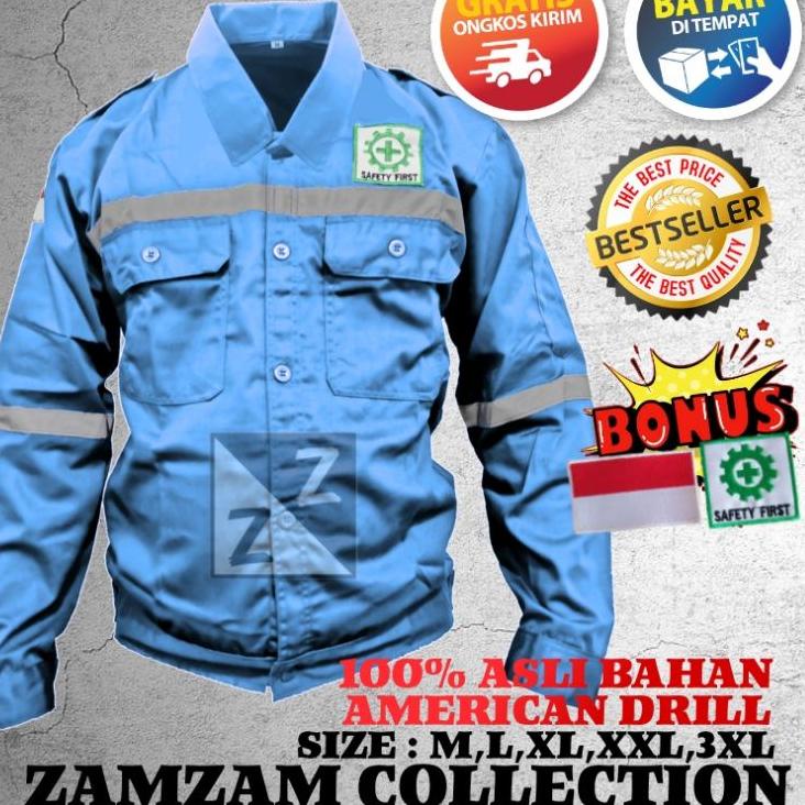 BAJU SAFETY KATELPAK WERPAK KEMEJA SERAGAM SAFETY KERJA TEHNIK LAPANGAN BAJU SAFETY LENGAN PANJANG B