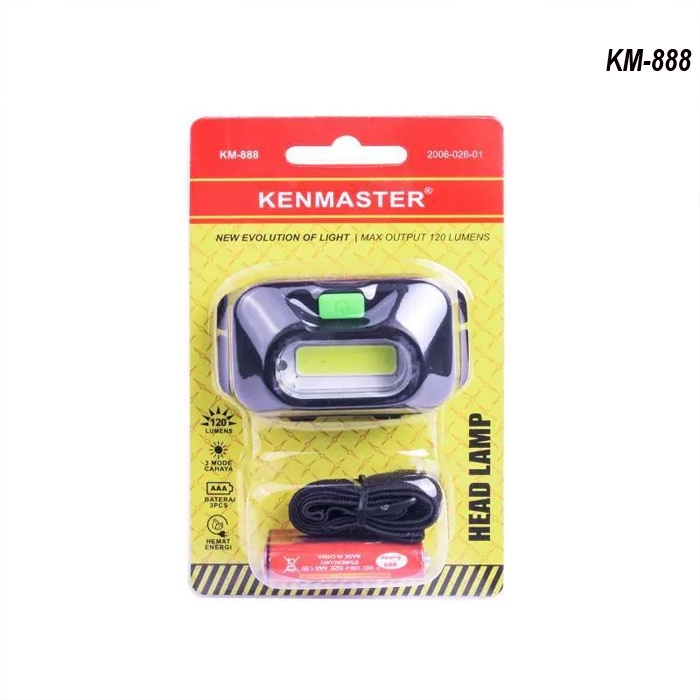 Senter Kepala Head Lamp 3 Sensor Lampu LED Kenmaster + Baterai AAA