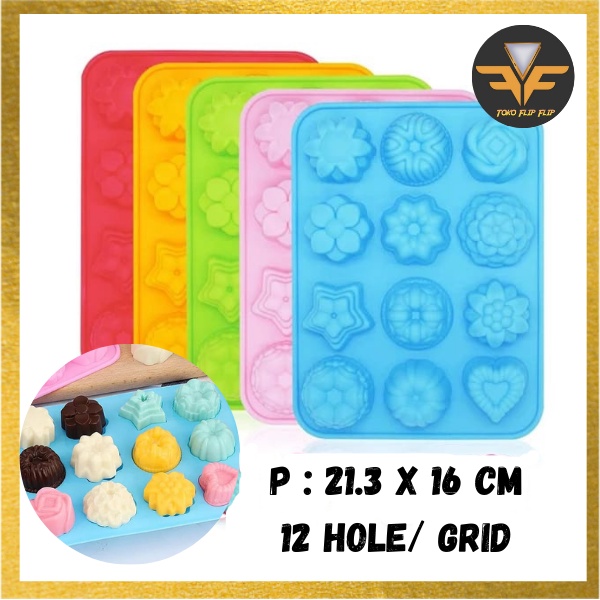 Cetakan Silicone 12 Motif Cetakan Coklat Pudding Jelly Silicone Cetakan 12 Hole Grid dengan 12 Motif Coklat Jelly Pudding