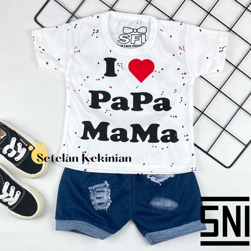 [SK] Setelan Bayi Cowok 0-12bulan Murah Grosir Set Anak Laki Laki Trendy 1 Tahun Set Baby Boy Murah Keren I Love Papa Mama