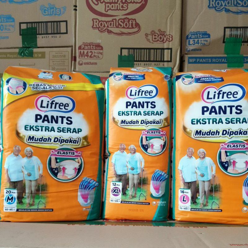 Original PAMPERS LIFREE PANTS EXTRA SERAP N20/L16/XL12 POPOK CELANA DEWASA MURAH Exp Baru