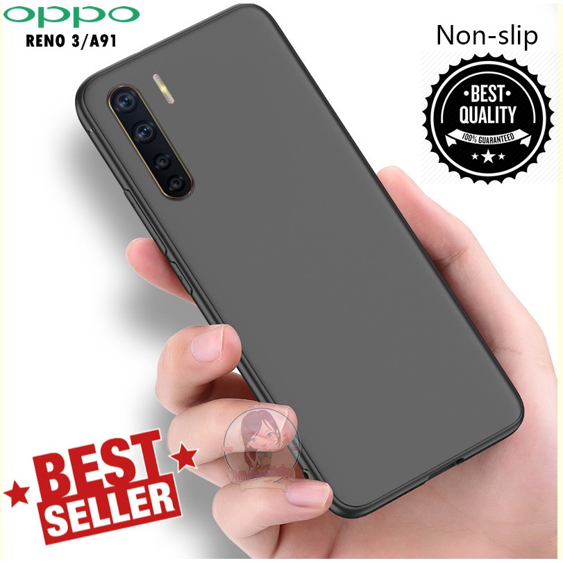Oppo Reno 3  Case Hitam Polos Softcase Silicone Premium Slim matte TPU Cover Ultra Thin