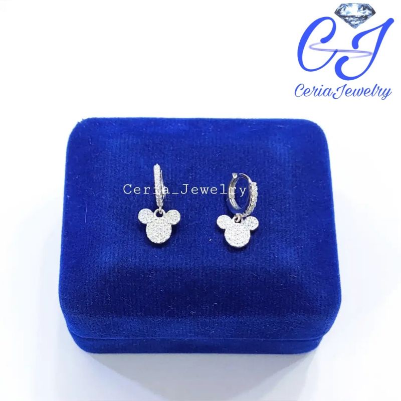 Anting Perak Asli Silver 925 Lapis Emas Model Jepit Mickey - Perhiasan Perak Anak