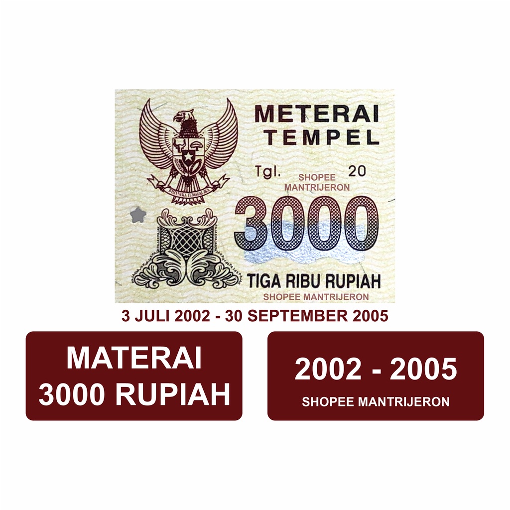 

Materai 3000 Tahun 2002-2005 Meterai Tempel 3 Ribu 3.000 Tiga Ribu Rupiah Lama Kuno Jadul Asli Original Kantor Pos