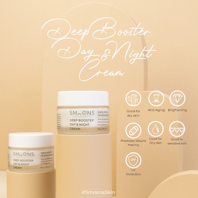 Smoons Deep Booster Day & Night Cream Tone-up Brightening Moisturizing Smoothen Anti-aging Acne 50gr