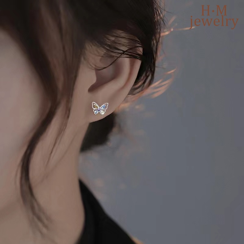 Anting Stud Butterfly Kristal Warna-Warni Untuk Perempuan