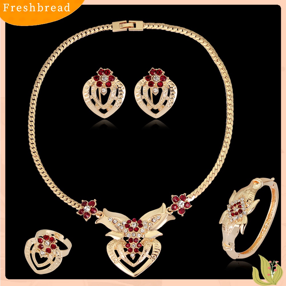 Terlaris Women's Wedding Flower Rhinestone Ring Earrings Necklace Bracelet Jewelry Set