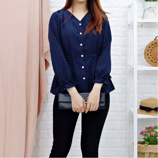 Chamele Blouse Polkadot Atasan Wanita Good Quality 2255