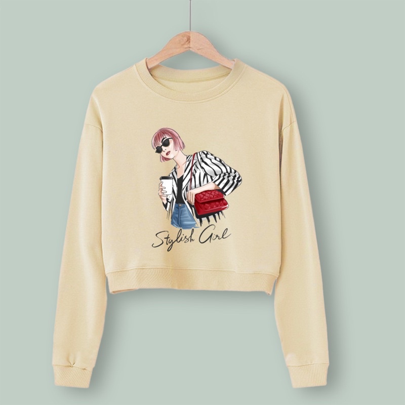 Sweater crop rib wanita STYLISH  GIRL baju croptee cewek murah