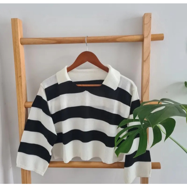 FUJI CROP TOP STRIP BLASTER/CROP TOP RAJUT/ATASAN RAJUT CROP TOP POLO KNIT