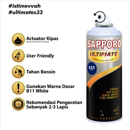 Cat Pilox Sapporo Ultimate S33 Blue Warna Biru 400 ml cc 400ml