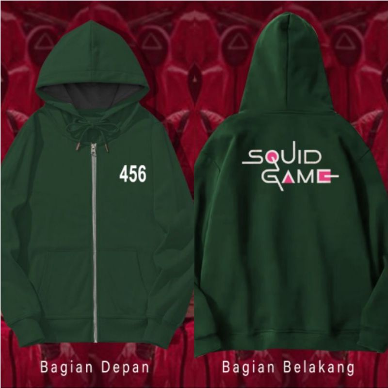 FREE CARD!!ZIPPER HOODIE SQUID GAME GAMBAR DEPAN BELAKANG