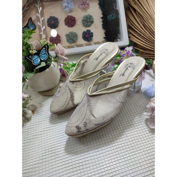 sepatu Felisha purple.gold tinggi 7cm.kaca