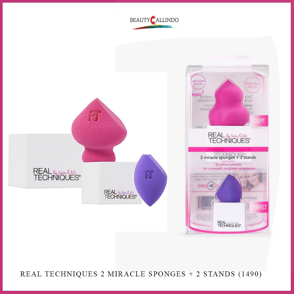 REAL TECHNIQUES 2 MIRACLE SPONGES + 2 STANDS (1490)