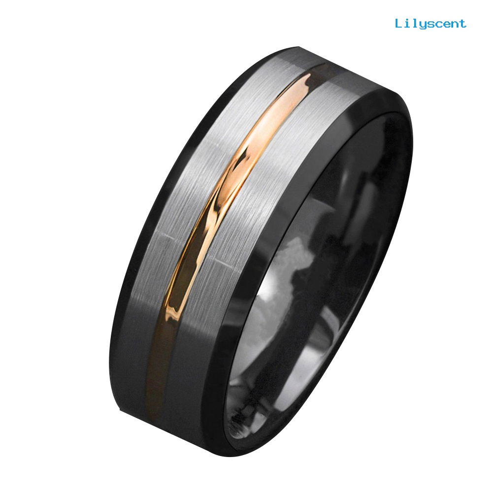 Ls Cincin Pria Bahan Titanium Steel Matte Motif Garis Untuk Pesta Pernikahan