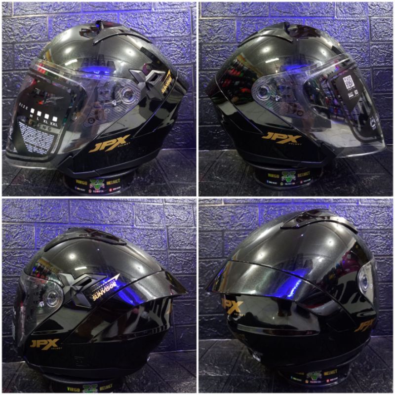 HELM JPX NOVA X SOLID BLACK METALLIC GOLD JPX NOVA HITAM ORIGINAL TERMURAH