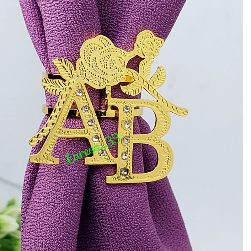 Bross Ring, Bros Cincin nama / PENITI ukir nama / lapis emas / silver / Peniti / Hijab / Kerudung. b