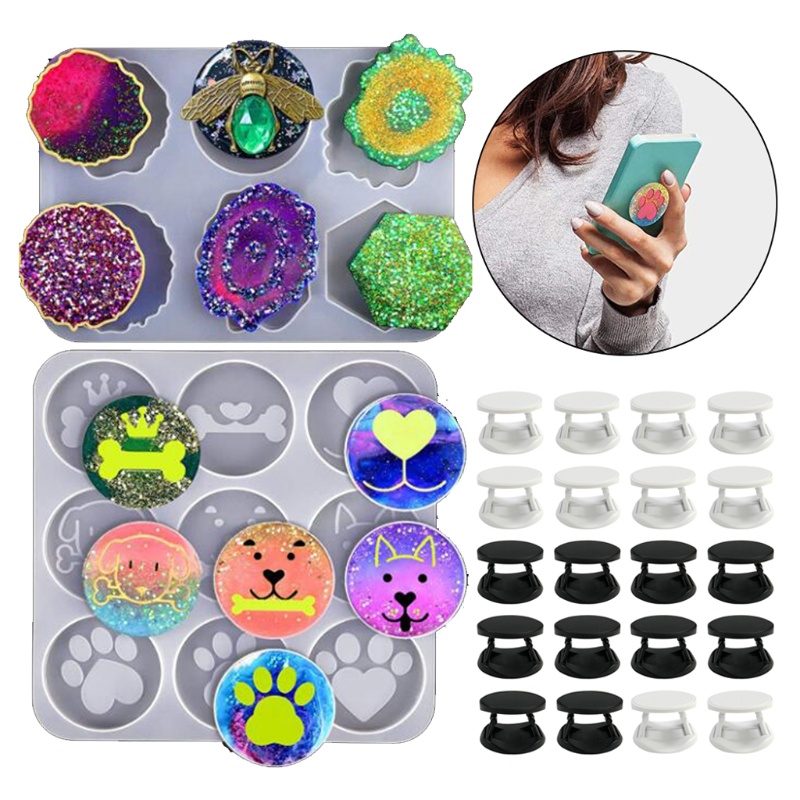 SIY  Mobile Phone Socket Epoxy Resin Mold Cellphone Grip Holder Silicone Mould DIY Crafts Casting Tool