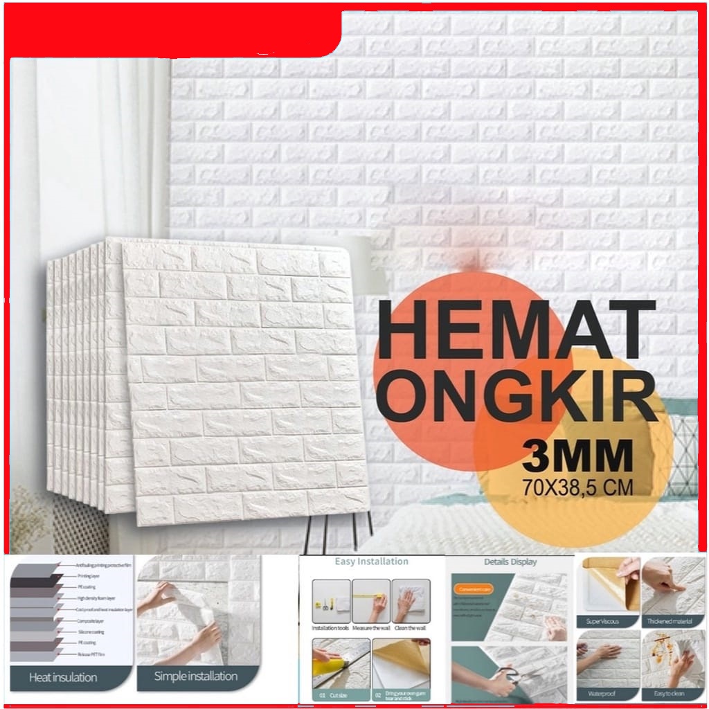 Wallpaper Dinding 3D Embossed Modern Foam Timbul Motif Batu Bata / Wall Sticker Dinding 3D Waterproo