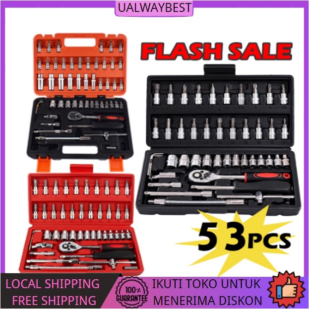 Kunci SOK 46 PC  Set Socket (1/4 &quot;) Full Lengkap Socket Tool Kit Pas Ring L Motor Mobil/ Set Socket Full Lengkap Socket Tool Kit