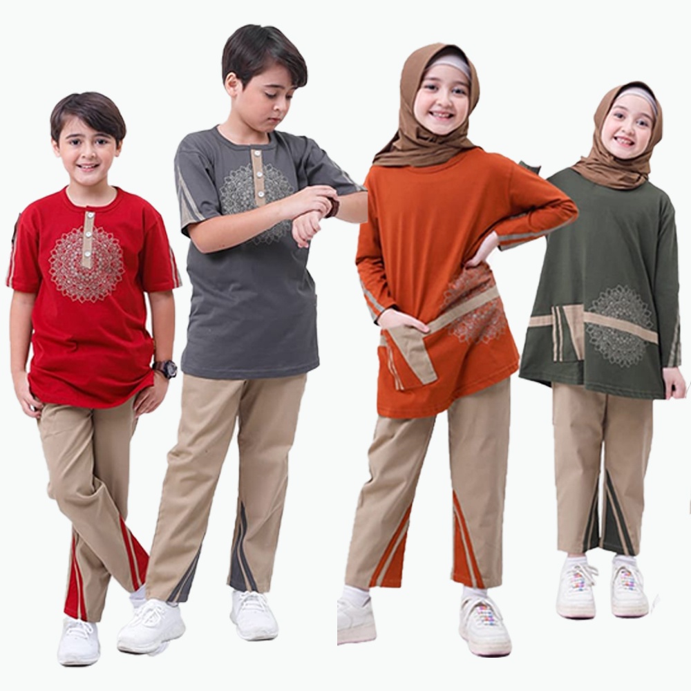 Setelan Baju Muslim Anak Couple Laki Laki Perempuan Umur 4 5 6 7 8 9 10 11 12 Tahun Model Terbaru Kualitas Terbaik Simple Ethnic Layla Qais Series