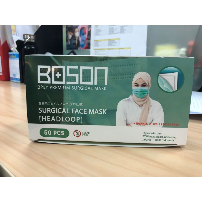 MASKER BOSON HEADLOOP SURGICAL 3 PLY ISI 50 PCS