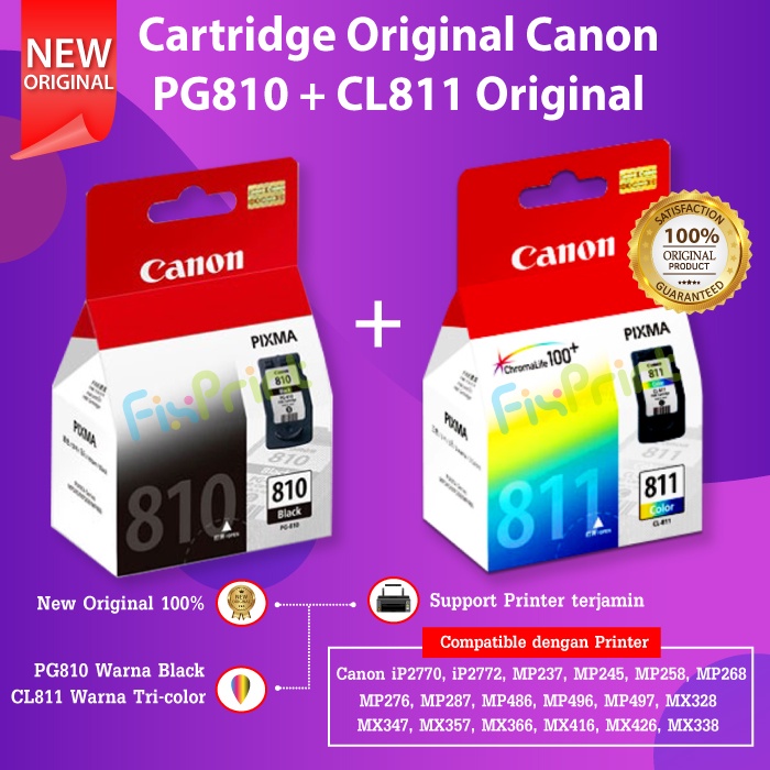 Paket Cartridge Canon PG 810 Black Dan CL 811 Color Original Datascrip