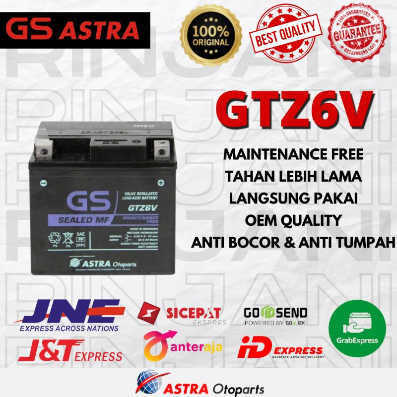 AKI GS ASTRA GTZ6V ORIGINAL PCX 150/CBR/VARIO 125-150/ NMAX NEW - AKI GS ASTRA OTOPARTS ORIGINAL