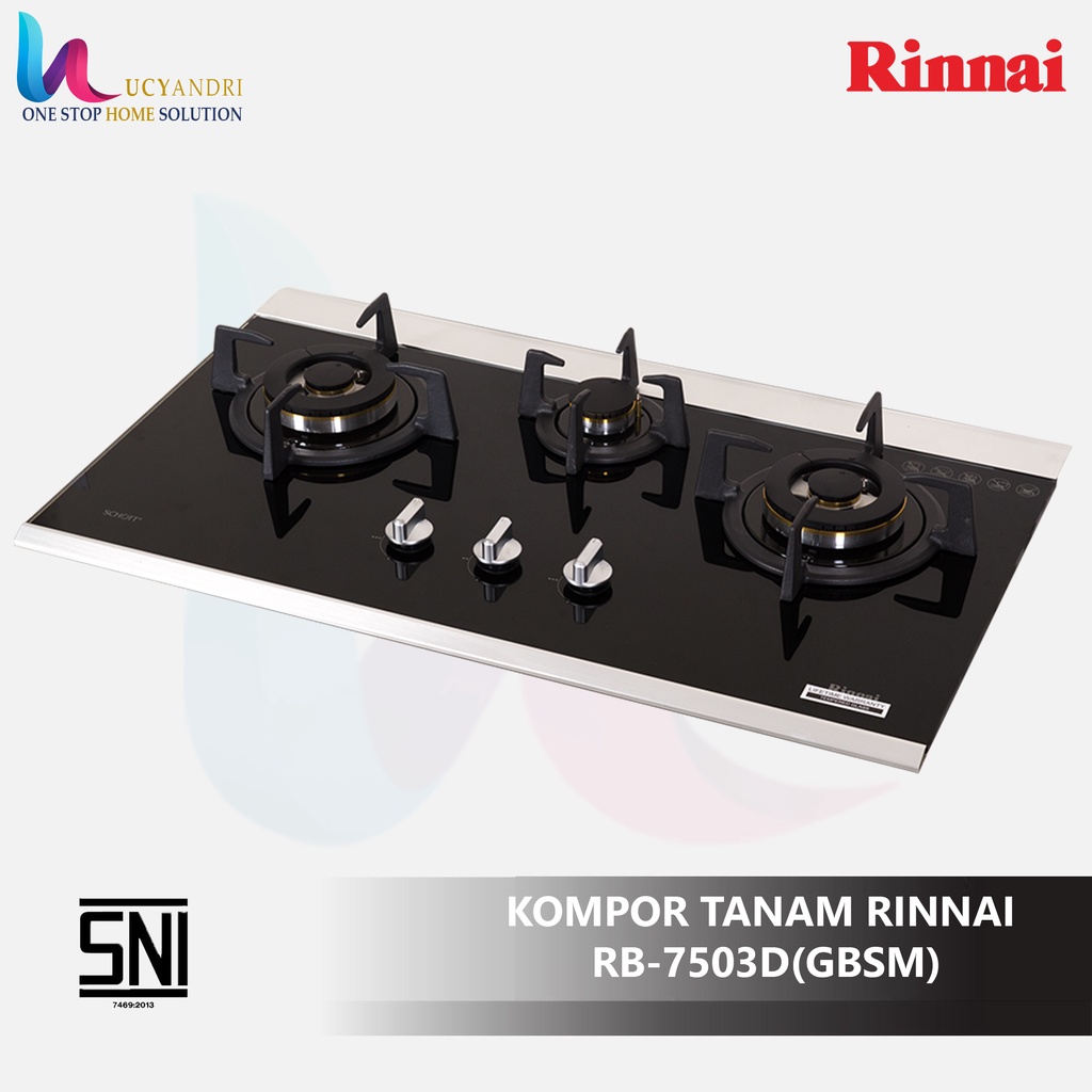 Kompor Gas Tanam 3 Tungku Stainless Rinnai RB 7503D (GBSM) RB7503DGBSM