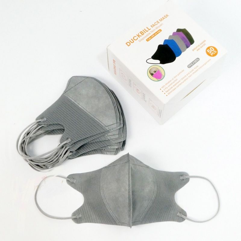 MASKER DUCKBILL HIJAB EARLOOP 3PLY /DUCKBILL HIJAB KEREN GARIS/DUCKBILL EARLOOP-Grey Earloop