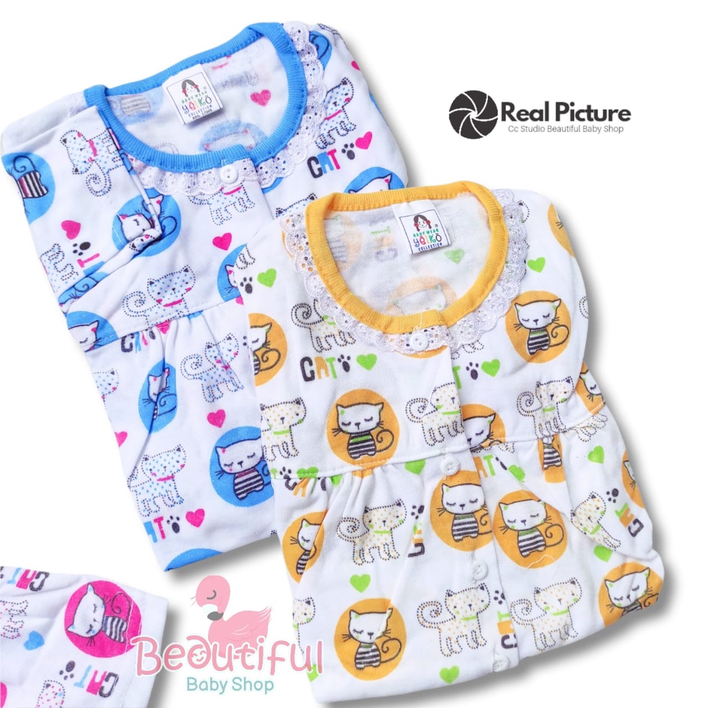 Baby.ou - Setelan Baju Bayi Perempuan Tangan Panjang Celana Panjang Motif Kucing Cat / Setelan Piyama Bayi Perempuan 3-12 Bulan / Baju Bayi Perempuan Yeiko