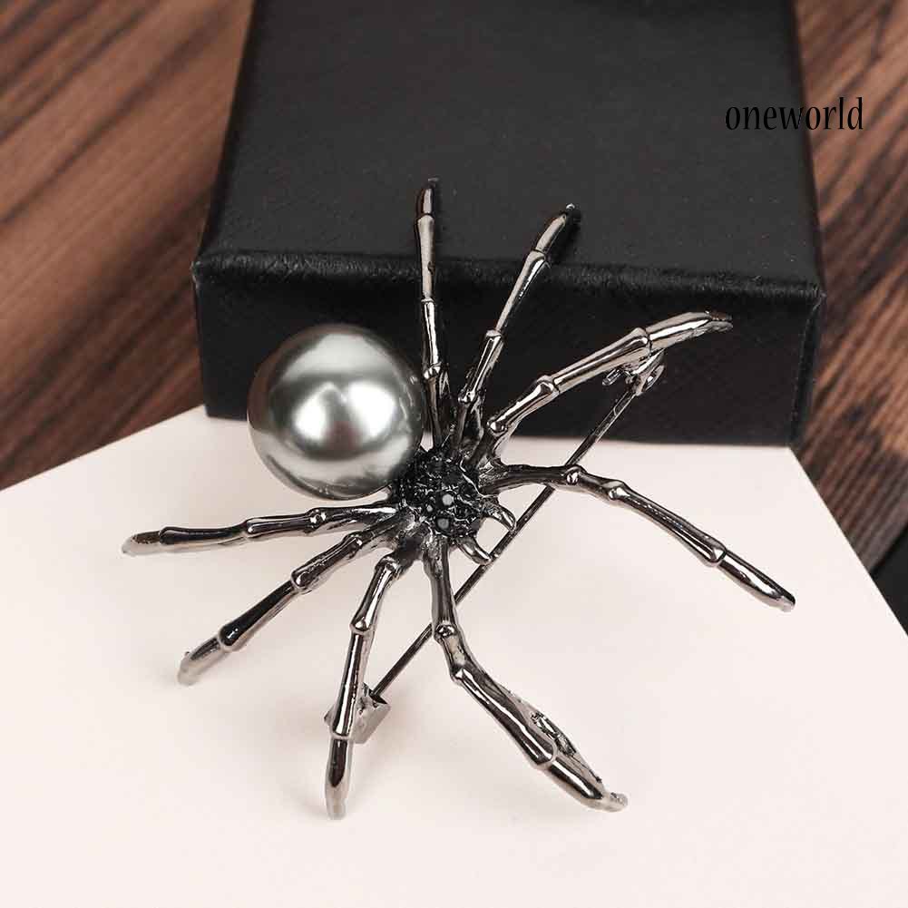 OW@ Fashion Women Rhinestone Faux Pearl Spider Brooch Pin Corsage Lapel Jewelry Gift